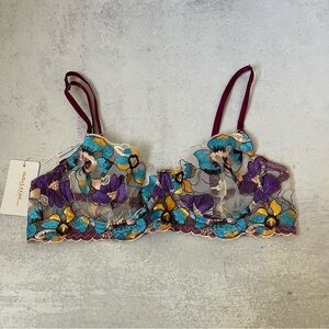 Hello LA Girl Embroidered Mesh Bra Small Floral Sheer Sexy Romantic